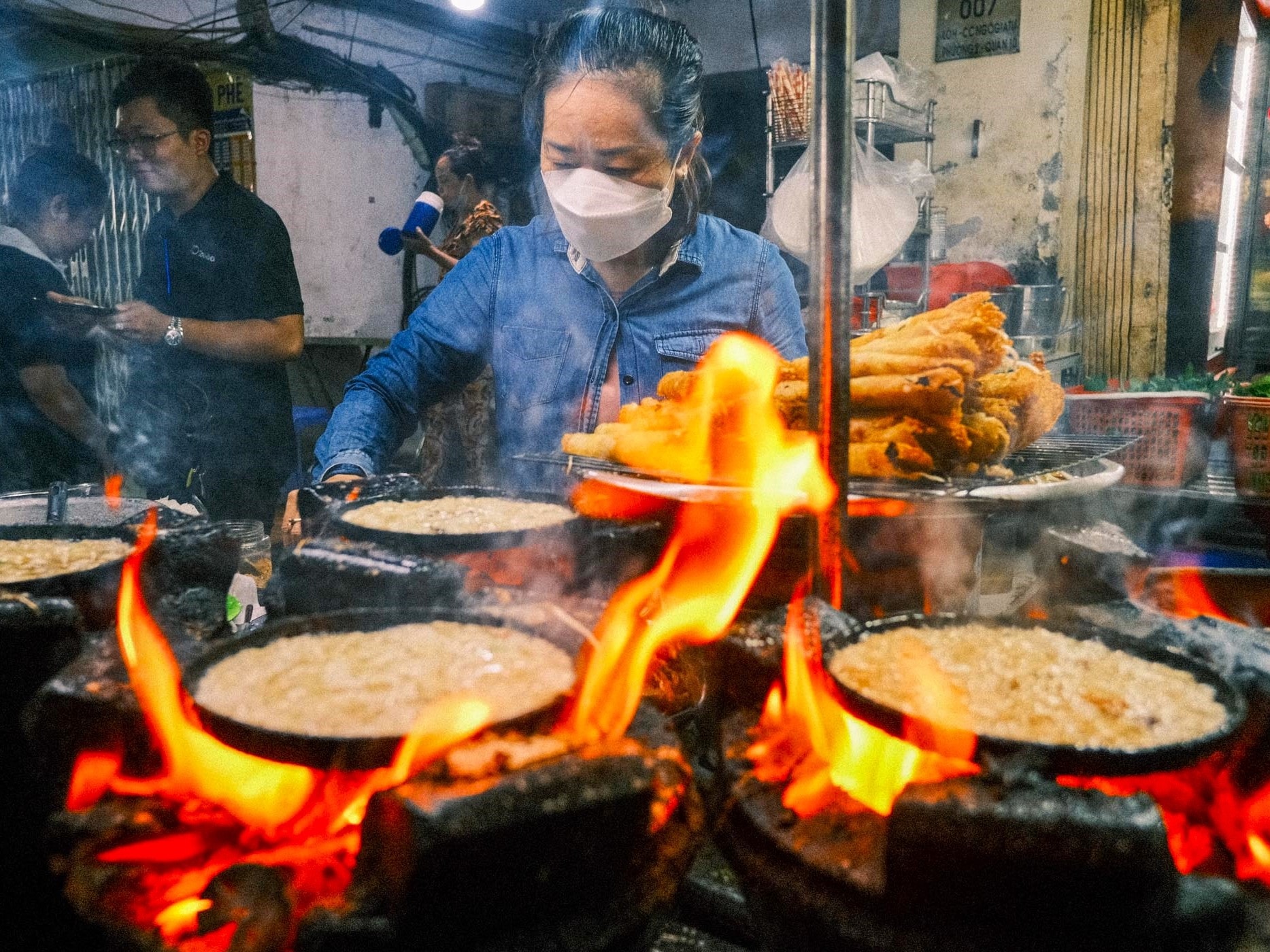 Sizzling banh xeo and fresh rolls 